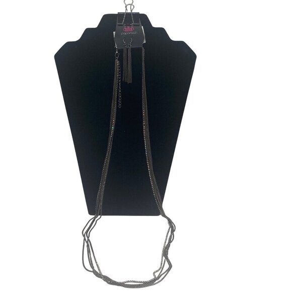Paparazzi Jewelry Sleek & Destroy Multilayer Black Necklace & Earrings For Women - Picture 10 of 12